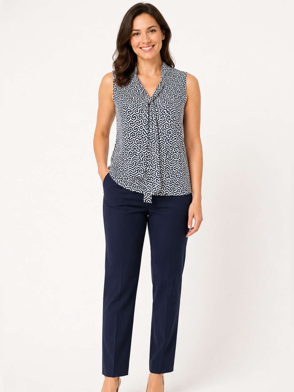 Sleeveless Printed Blouse Women's Navy